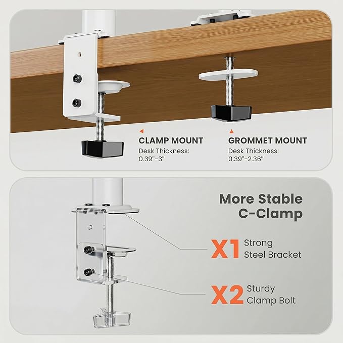 ErGear Fully Adjustable Dual Monitor Mount for 2 Screens up to 32 Inches, Holds up to 17.6 lbs Each Arm, Desk Stand, White