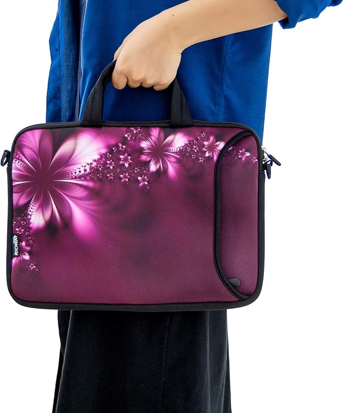 RICHEN 14 15 15.4 15.6 inch Messenger Bag Carrying Case with Handle Accessory Pocket Fits 14 to 15-Inch Laptops/Notebook/Kids Tablet (14-15.6 inch, Flowers)