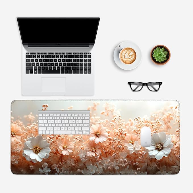 Mouse Pad, Large Anti-Slip with Stitched Edges Desk Mat Desktop Laptop Computer Desk Keyboard Mat,Table Protector Blotter Mat (Powder, 35.4" x 15.7")