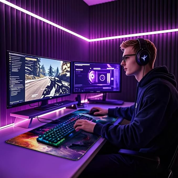 Large Gaming Mouse Pad 31.5"x15.7"|XXL Desk Mat, Non-Slip Rubber Base & Stitched Edges - Extended Waterproof Mousepad for PC/Laptop/Office/Home Decor