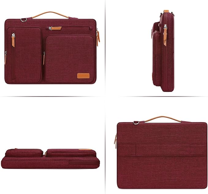 MOSISO 360 Protective Laptop Shoulder Bag,15 inch Computer Bag Compatible with MacBook Air 15 inch M5 M4 M3 M2/Pro 15, Dell XPS Plus,Side Open Messenger Bag with 4 Zipper Pockets&Handle, Wine Red
