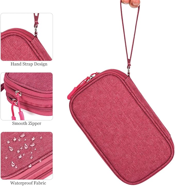 Small Cable Organizer Bag, Charger Organizer Case Pouch Travel Bag, Waterproof Electronics Accessories Case for USB, Cable, Cord, Charger, Phone, Power Bank, Earphone (Rose Red, Medium)