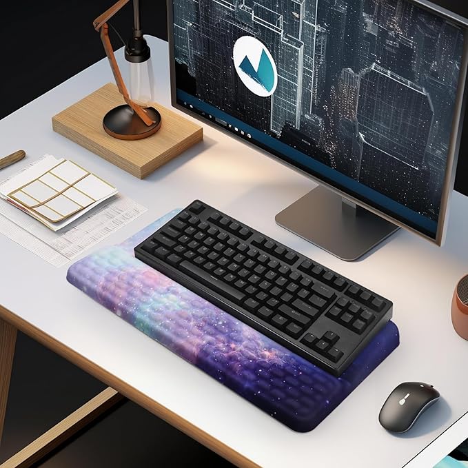 Ergonomic Keyboard Stand with Wrist Rest, Computer Wrist Support Pad, Tilted Keyboard Riser Holder Lift Tray with Wrist Pad, Easy Typing, Comfy Soft Memory Foam Desk Cushion for Office
