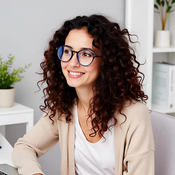 HJSTES Vintage Blue Light Glasses for Women Men Round Bluelight Blocking Glasses Thick TR90 Frame Eyeglasses