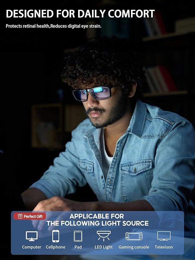 VMJFBJ Blue Light Blocking Glasses For Men/Women Anti-Fatigue Computer Monitor Gaming Improve Sleep Reduce Eye Strain Gamer Glasses