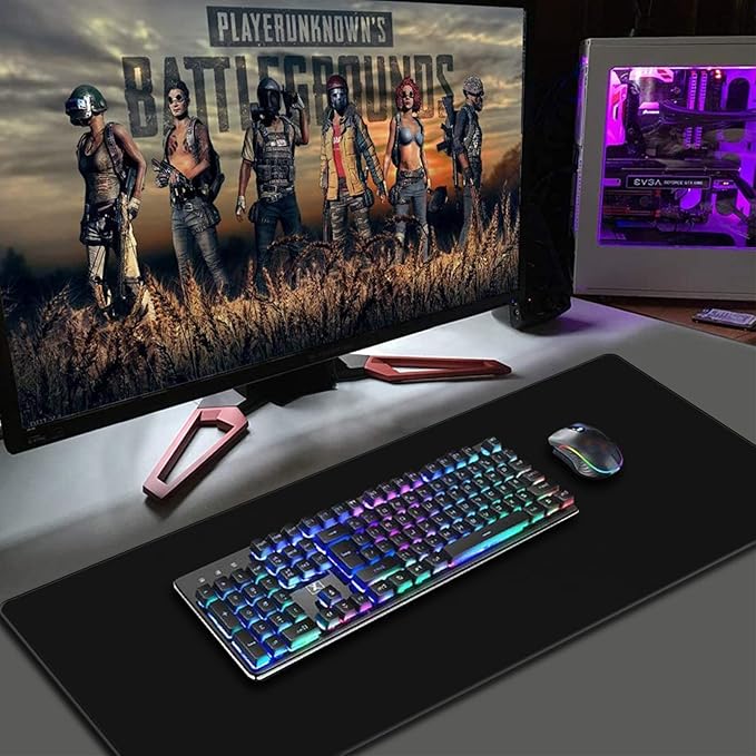 Gaming Mouse Pad Large XXL (35.4×15.75×0.12in) Thick Extended Mouse Mat Non-Slip Spill-Resistant Desk Pad with Special-Textured Surface, Anti-Fray Stitched Edges for Keyboard, PC - Black