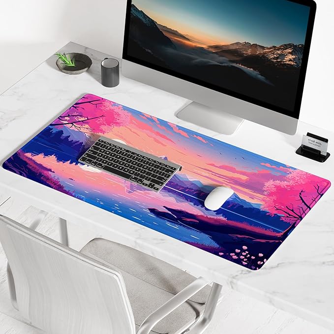 BOSOBO Large XXL XL Extended Gaming Mouse Pad - Desk Mat for Office & Home, Long Keyboard Mat, Desktop Full Cover 35.5 x 15.7 Inches, Anime Tranquil