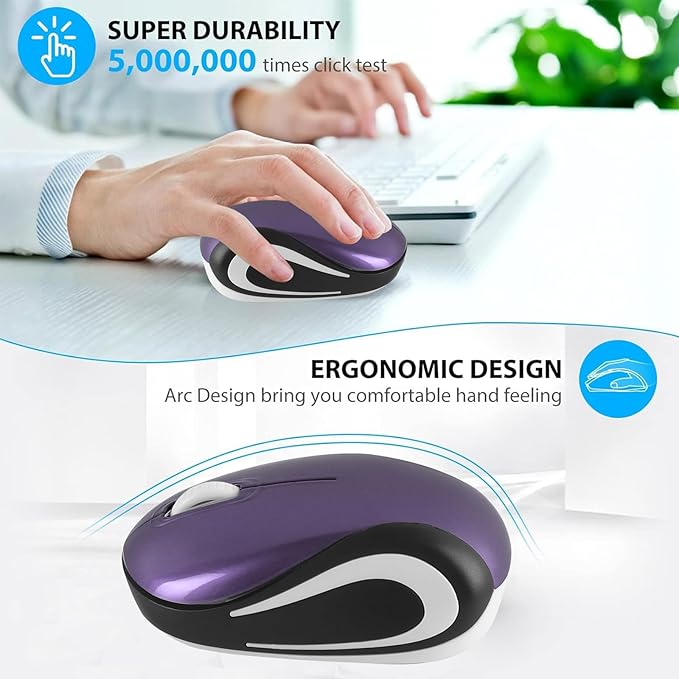 Wireless Mouse Mini Small Cute Pocket Portable Compact Travel USB Tiny Optical Little Mice 3 Buttons 1000 DPI Cordless Mouse for PC Laptop Computer MacBook Kids Girl Boy Women Small Hands Gift(Purple)
