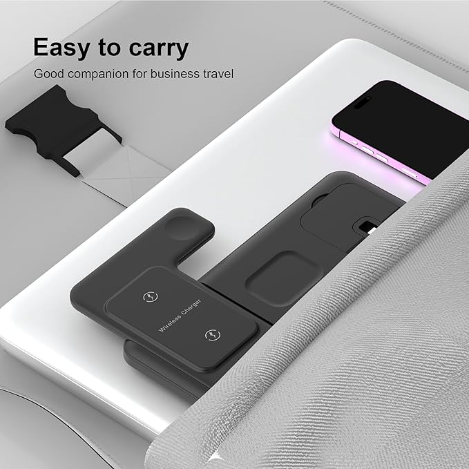 Wireless Charger for iPhone Charging Station, Foldable 4 in 1 Fast Charging for iPhone 16 15 14 13 12 Pro Max Plus, Charger Stand for Apple Watch & Airpods 4 3 2 Pro,for Samsung Series White