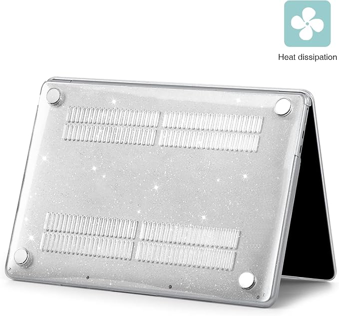 EooCoo Case Compatible with MacBook Air 13 inch M5 2026-2022 Release M4 M3 M2 A3449 A3240 A3113 A2681, Glitter Hard Shell&Keyboard Skin Cover&Screen Protector for Mac Air 13.6 inch, Sparkly Clear