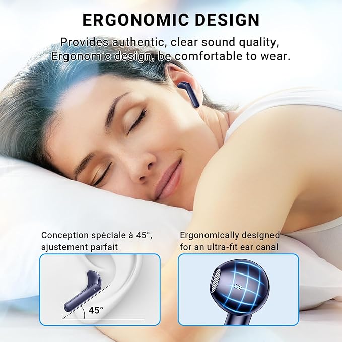 Wireless Earbuds, Bluetooth 5.4 Headphones with 42H Ultralight Ear Buds, Bluetooth Earbuds with 4 ENC Noise Cancelling Mics, HiFi Deep Bass Dual LED Display USB-C, IPX6 Waterproof Earphones Blue