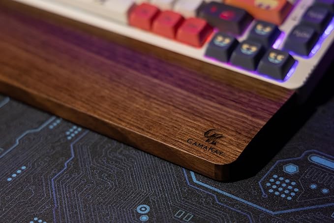 GK GAMAKAY Wooden Wrist Rest Pad, 17.32'' Compact Ergonomic Walnut Wood Hand Wrist Rest for 104 Keys Mechanical Keyboard, Non-Slip Palm Pad for Comfortable Typing and Playing (for 100%)