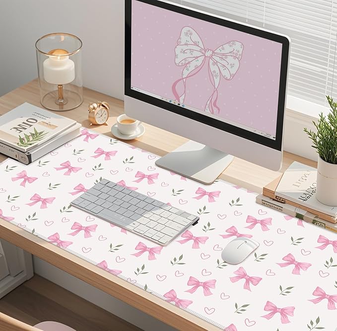 Baziabbo Pink Desk Mat,XXL Extended Big Mouse Pad,Gaming Mousepad with Stitched Edge,Non-Slip Rubber Base Keyboard Desk Pad for Home Office Study Game