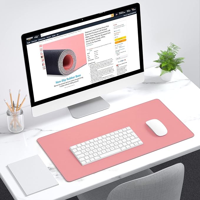 Dapesuom Large Mouse Pad, Extended Gaming Mouse Mat with Stitched Edges, Full Size Desk Mats with Non-Slip Base, Computer Big Desktop Keyboard Pad for Gamer, Laptop, Office, 23.6 x 11.8 in, Rose Pink