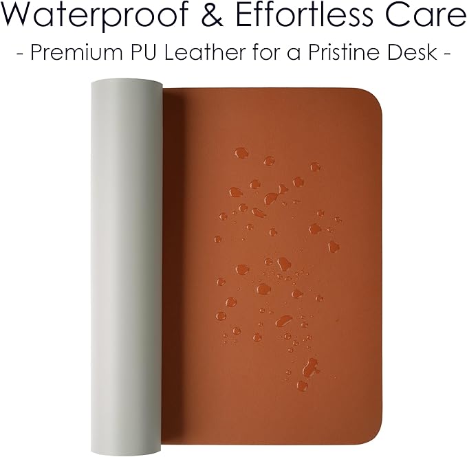 WAYBER Leather Desk Pad Protector, Waterproof Mouse Pad, PU Desk Mat, Office Desk Cover, Desk Writing Mat for Office/Home/Work/Cubicle (Brown/Gray) 31.5x15.7in