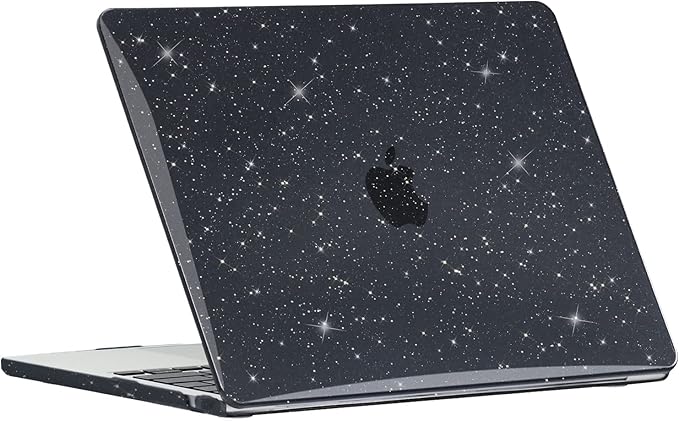 EooCoo Case Compatible with MacBook Air 13 inch M5 2026-2022 Release M4 M3 M2 A3449 A3240 A3113 A2681, Glitter Hard Shell&Keyboard Skin Cover&Screen Protector for Mac Air 13.6 inch, Sparkly Black