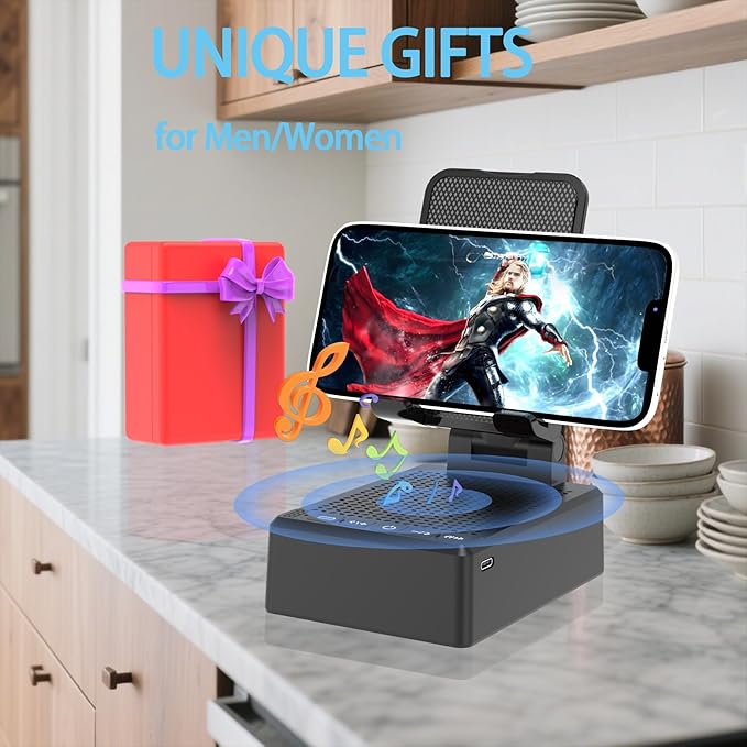 Gifts for Men Him Dad Women, Cell Phone Stand with Wireless Bluetooth Speaker and Anti-Slip Base HD Surround Sound Perfect for Kitchen with Bluetooth Speakers for Desk Compatible with iPhone Speaker