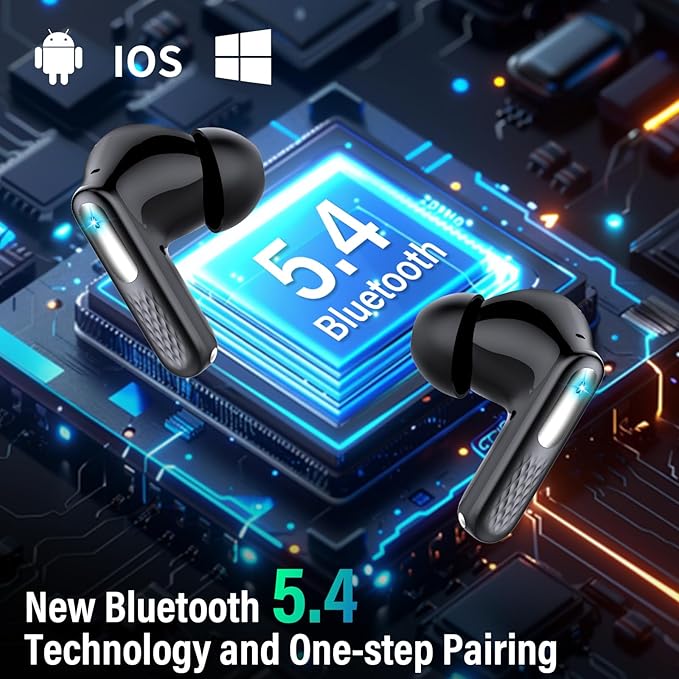 Wireless Earbuds with Touch Screen, Bluetooth 5.4 Headphones, ANC/ENC Noise Cancelling, 48H HiFi Stereo Bluetooth Ear Buds with 5 EQ Modes, Transparency Mode, IPX7 Earphones, Darkblack