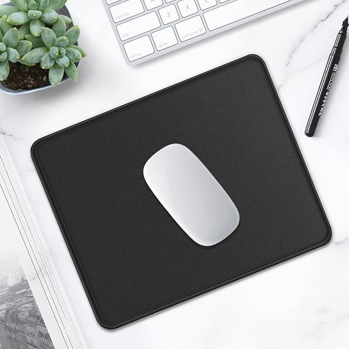 Hsurbtra Mouse Pad, Premium-Textured Square Mousepad 10.2 x 8.3 Inch, Stitched Edge Anti-Slip Waterproof Rubber Pretty Cute Computer Mat for Office Gaming Laptop Women Kids Jet Black
