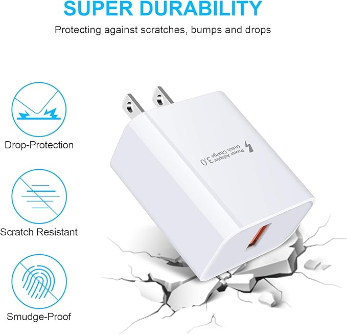 Quick Charge 3.0 Fast Wall Charger for LG Stylo 6 5 4, LG K51 K92 G8 G7 G6 G5 V35 V40 V60 ThinQ, Samsung Galaxy S26 S25 S24 S23 A56 A36 A17 A16 5G, 18W Fast Adapter, 6Ft USB Type C Charging Cable