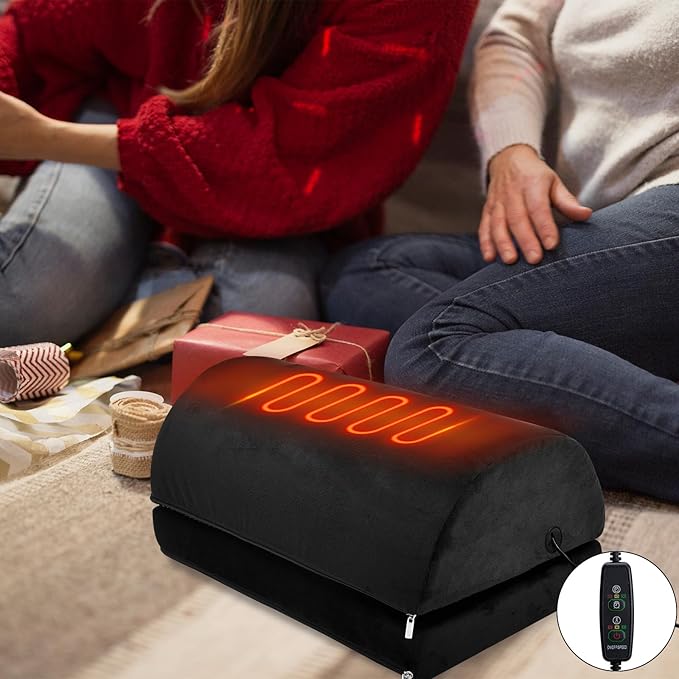 Heated Foot Rest Under Desk at Work, Office Desk Accessories Under Desk Footrest with Adjustable Height and Washable Cover, Removable Heating Accessories Foot Stool with Handle, Black
