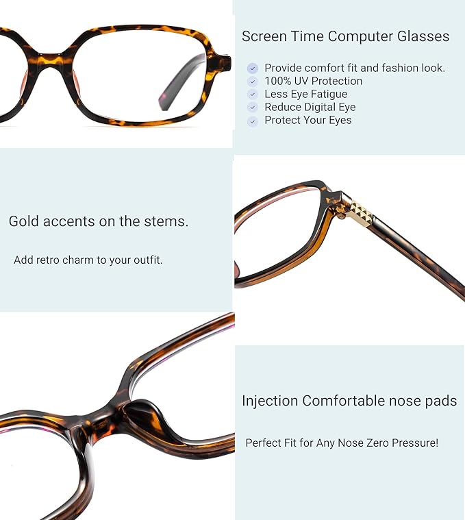 Retro Rectangle Blue Light Blocking Glasses for Women 90s Fake Eyeglasses Y2K Fashion Computer Glasses Tortoise Frame