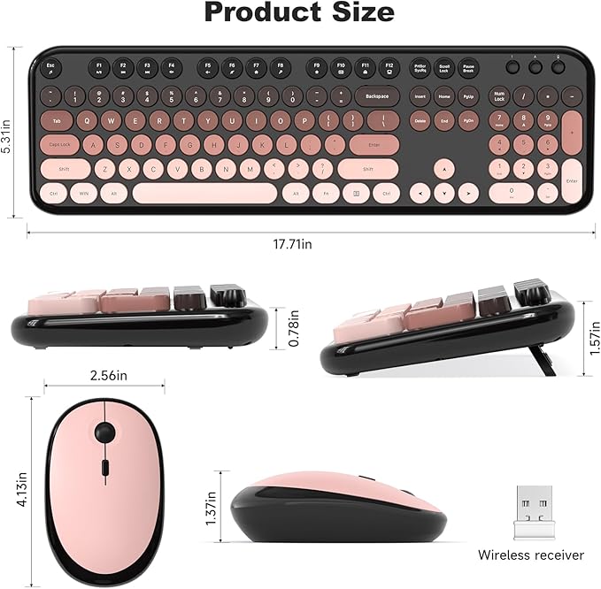 Wireless Keyboard and Mouse Combo, Typewriter Full Size Retro Keyboard with Number Pad, Ergonomic Design for Windows 7 8 10 11 PC Laptop Desktop, Home and Office Use