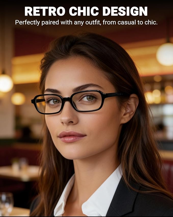 1 Pack Rectangle Blue Light Glasses for Women, Lightweight TR90 Small Frame with Spring Hinge for All-Day Comfort, Anti UV Glare & Eyestrain