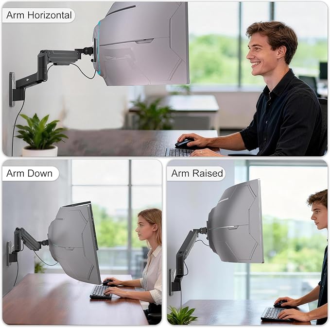 WALI Monitor Wall Mount for 13-49 Inch Ultrawide Screens, Heavy Duty Single Monitor Mount Holds up to 44 lbs, Adjustable Wall Mount Monitor Arm, 75/100mm VESA Mount (GSWM001-P), Black