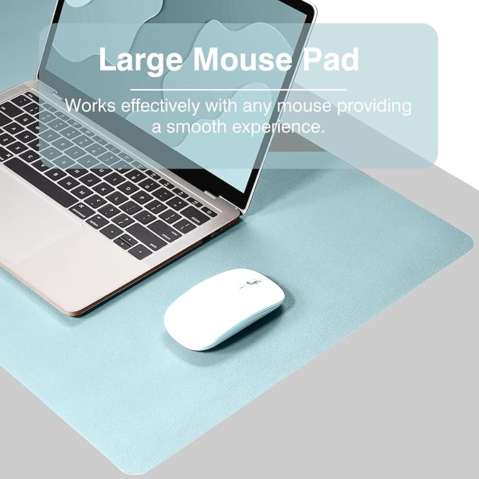 TOWWI Dual Sided Desk Pad, Large Desk Mat, Waterproof Desk Blotter Protector Mouse Pad, Leather Desk Pad Large for Keyboard and Mouse (24" x 14", Blue/Silver)