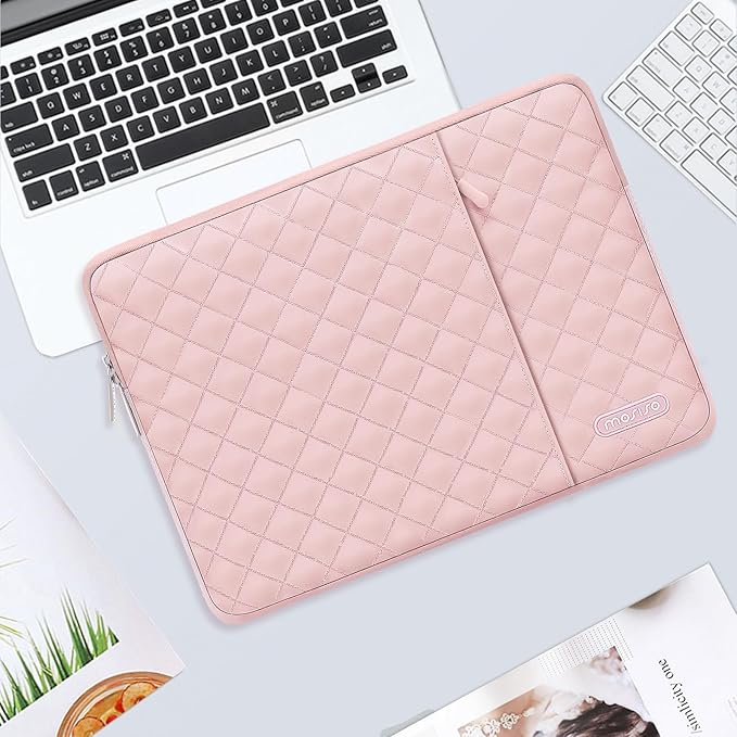 MOSISO Laptop Case 13.3 inch, 13-13.3 inch Laptop Sleeve Compatible with MacBook Air/Pro 13 / Pro 14, HP Dell Acer ASUS Lenovo,Square Quilted Vertical Computer Bag with Pocket&Small Case, Chalk Pink