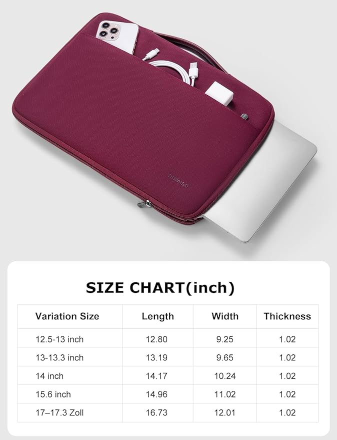 DOMISO Laptop Case Sleeve Protective Cover Compatible with MacBook Air 13 M4 M3 M2,MacBook Pro M2 M1,iPad Air/Pro,13 inch Dell,Lenovo, HP,Asus,Waterproof Computer Cases Bag with Handle,Wine