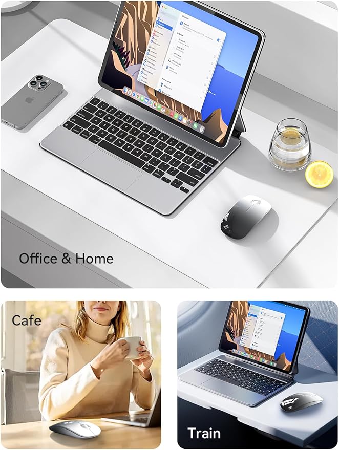 RAPIQUE Bluetooth Wireless Mouse - (BT5.1+USB) Dual Connectivity, Quiet Click, Low Power, and 1600 DPI, Portable Cordless Mouse for Laptop, MacBook Pro/Air, iPad (White to Black)