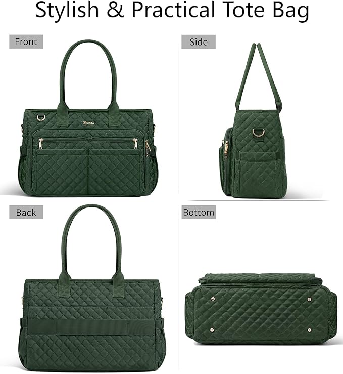 Bagstellar Teacher Bags for Women, 15.6 inch Laptop Work Tote Bag Quilted Nurse Bible Computer Shoulder Bag for School Travel | Dream Tote Work Bag, with 40oz Cup Holder, Insulated Pocket, Zipper & Strap, Office Briefcase, Ideal Gift for Women