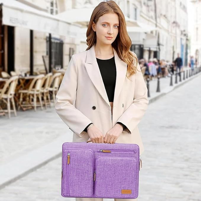 MOSISO 360 Protective Laptop Case 15 inch, 15 inch Laptop Sleeve Compatible with MacBook Air M5 M4 M3 M2 2026-2023, Dell XPS Plus, Side Open Carrying Case with 4 Zipper Pockets&Handle, Lilac