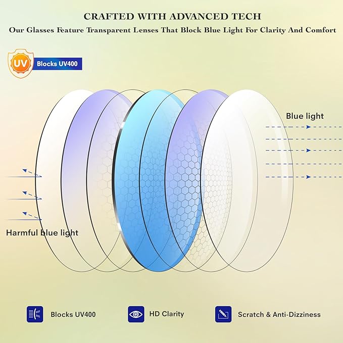 Blue Light Glasses for Woman Men | 99% Blue Light Blocking Glasses for Computer Gaming TV Phone Screen Square Frame | Anti Eyestrain & UV Glare Protection - 5 Pair