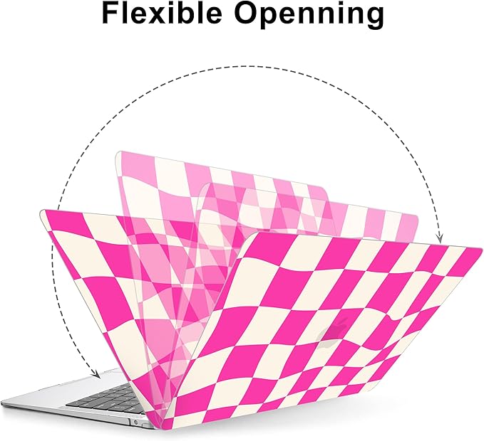 AKIT Compatible with MacBook Air 13 Inch Case M1 2022 2021 2020 A2337 A2179 A1932, Pattern Hard Laptop Shell Case+Screen Protector+Keyboard Cover for MacBook Air 13.3 Inch, Hot Pink Checkerboard