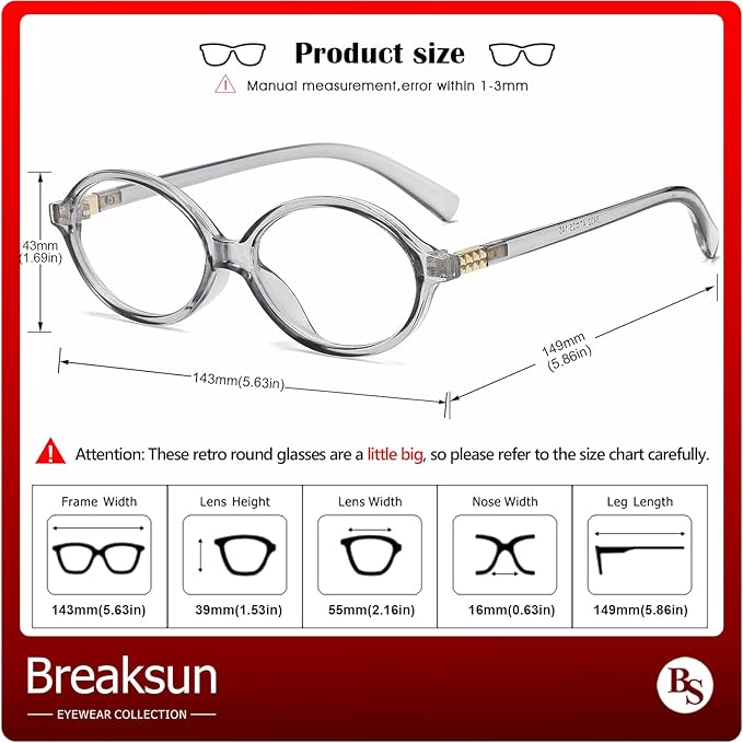 Breaksun Fashion Oval Glasses for Women Men Retro Round Tortoise Frame Blue Light Glasses Nerd Eyeglasses