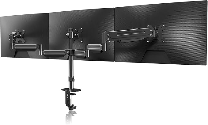 Pholiten Triple Monitor Mount for Desk, 2 Gas Spring Monitor Arms for 17-32 inches Screen, Fully Adjustable Heavy Duty Monitor Mount with Clamp & Grommet Mounting, Each Arm Holds 22 lbs