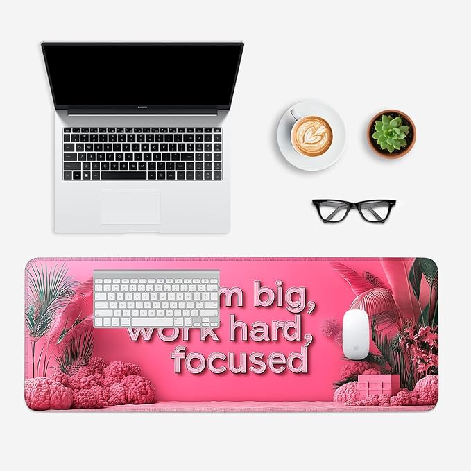 Mouse Pad, Large Anti-Slip with Stitched Edges Desk Mat Desktop Laptop Computer Desk Keyboard Mat,Table Protector Blotter Mat (Work Hard, 31.5" x 11.8")