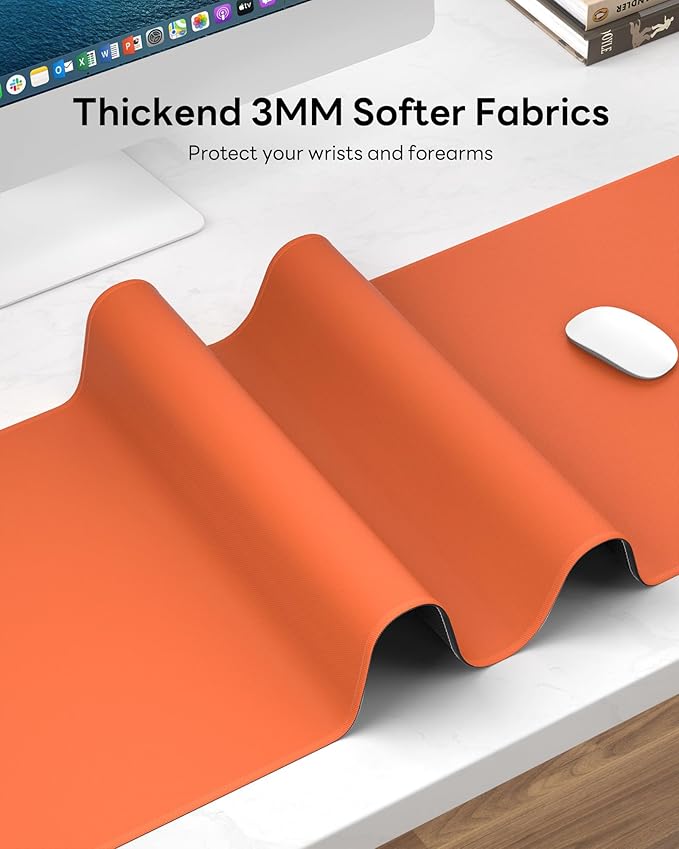 Orange Mouse Pad, 31.5 x 11.8 Large Desk Mat with Stitched Edges & Non-Slip Base, Mousepad for Office, Home, Work