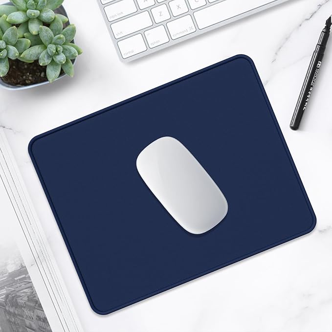 Hsurbtra Mouse Pad, Premium-Textured Square Mousepad 10.2 x 8.3 Inch, Stitched Edge Anti-Slip Waterproof Rubber Pretty Cute Computer Mat for Office Gaming Laptop Women Kids Navy Blue