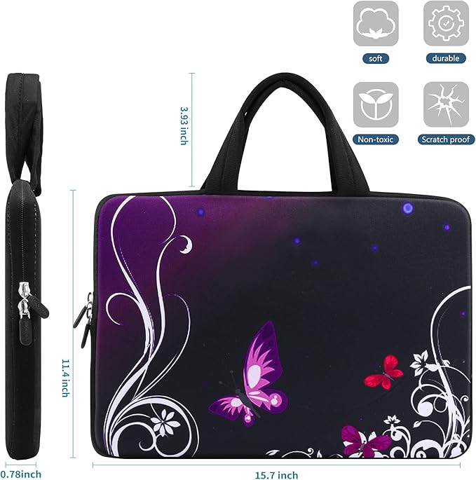 iColor 14 15 15.4 15.6 inch Laptop Handle Bag Computer Protect Case Pouch Holder Notebook Sleeve Neoprene Cover Soft Carring Travel Case for Dell Lenovo Toshiba HP Chromebook ASUS Acer Purple ICB-01