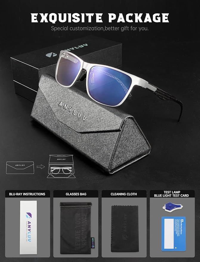 ANYLUV Carbon Fiber Reading Glasses for Men Women, Blue Light Blocking Computer Readers, Anti Glare Spring Hinge
