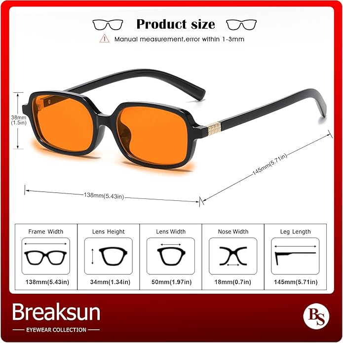 Breaksun Retro Rectangle Glasses for Women Men Small Square Blue Light Blocking Glasses Vintage Eyeglasses