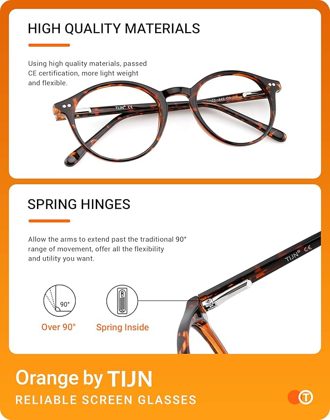 TIJN Blue Light Blocking Glasses Men Women Vintage Thick Round Rim Frame Eyeglasses