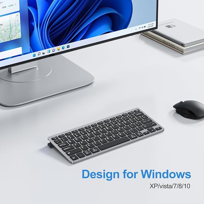 OMOTON 2.4G Wireless Keyboard, Ultra-Slim Compact Mini Keyboard with Type-C & USB-A Receiver, Compatible with Desktop Laptop Tablet PC Smart TV and Windows 11/10/8/7 - Grey