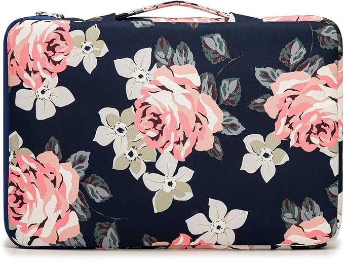 Kinmac 360° Heavy Duty Protective Laptop Computer Sleeve case Bag Cover with Handle for MacBook Pro 14 inch,14 inch-14.4 inch HP Lenovo Dell ASUS Acer Laptop (Blue Rose)