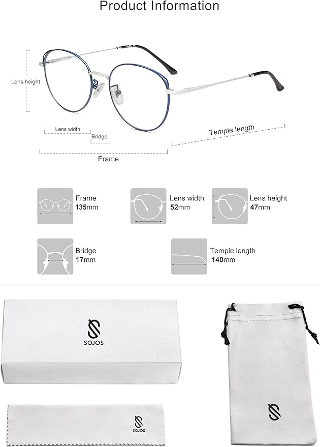 SOJOS Cat Eye Blue Light Blocking Glasses for Woman Hipster Metal Frame Womens Eyeglasses She Young SJ5027