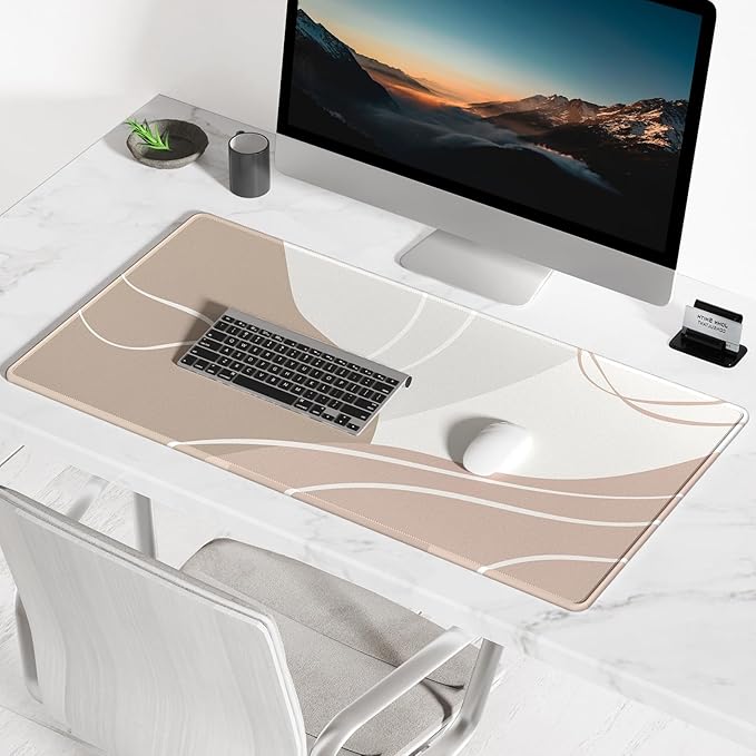 BOSOBO Large Mouse Pad, Desk Mat, XXL Gaming & Keyboard Mat, Desktop Full Cover 31.5 x 11.8 Inches, Modern Abstract Lines